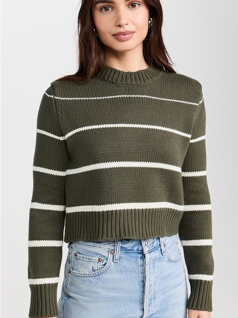 Z Supply Milan Stripe Sweater Crop Knit Olive Green Size S